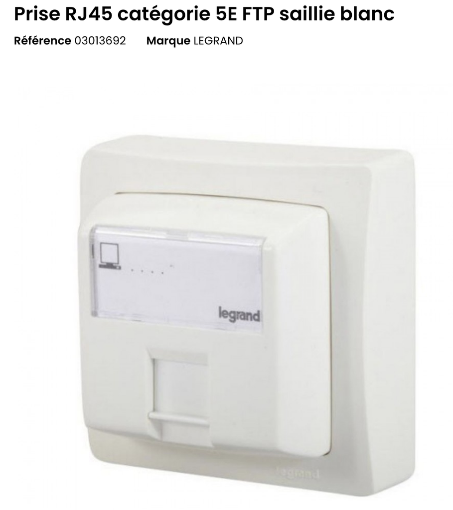 Prise RJ45 catégorie 5E FTP saillie blanc